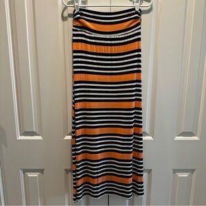 Merona Striped Orange Black & White Long Maxi Skirt S